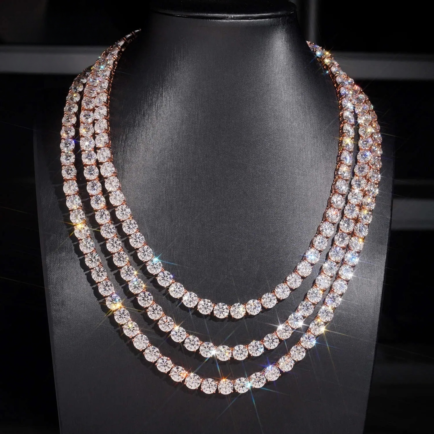 Hip Hop Jewelry 8mm Bling Fine 925 Silver Rose Gold VVS Moissanite Tennis Chain Necklace