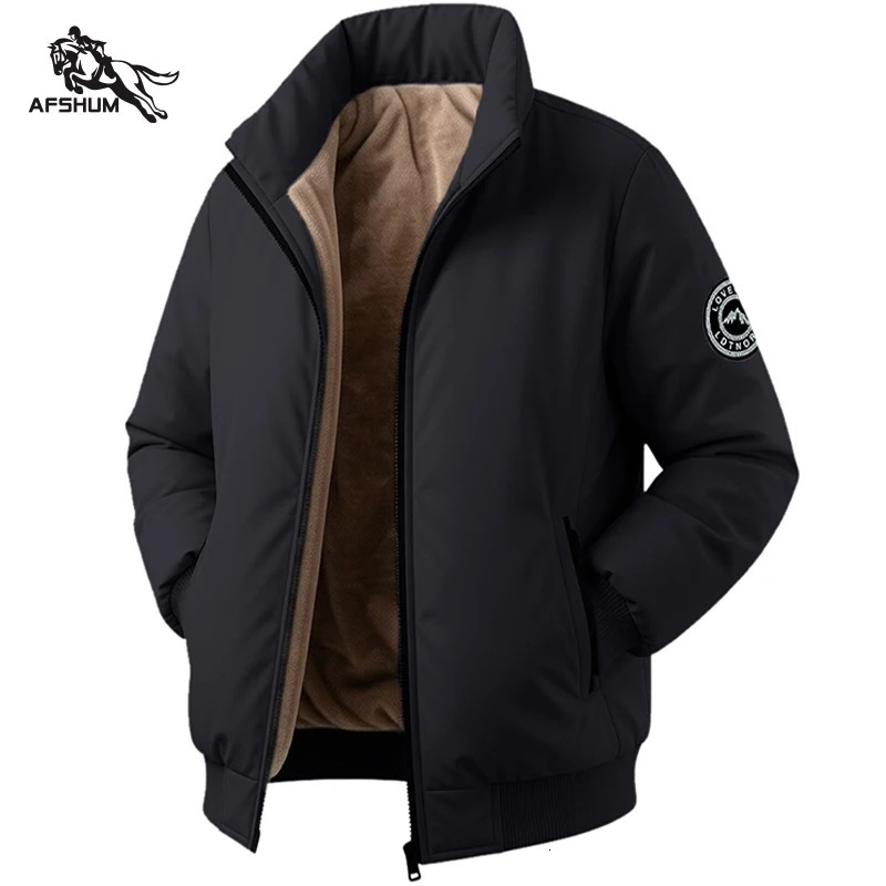 Mens Jacket Stand Collar Stamp Parka Winter Down Fleece Warm Jackets Men Business Leisure Coat Baseball Coats 260922