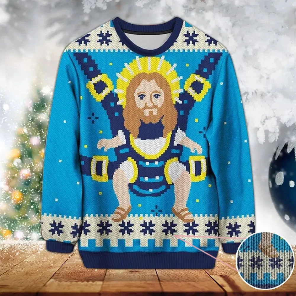 Christmas Jesus Cartoon Dinosaur Clothes Casual Winter Ugly Sweater 3D Printed Harajuku Pullover Funny Long Sleeves Tops Jumpers 260922