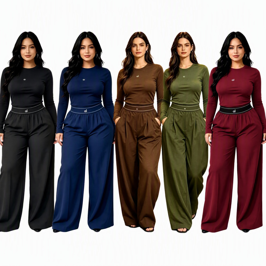 Designer Vêtements Survêtements Femmes 2 Deux Pièces Ensemble Mode Slim Fit Sweat-shirt À Manches Longues Haut Court Et Pantalon À Jambes Larges