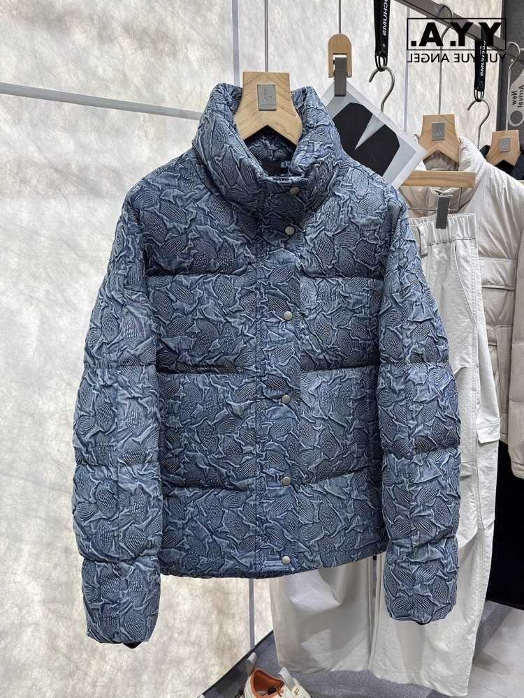 Mens Parkas Men's Winter Down Stand Collar Thicken Warm Down Coat Printed Vintage Zipper Casual Outerwear Long Sleeve Designer Denim Jacket Mal