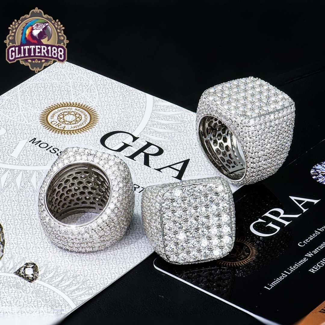 Hip Hop Custom Gra Certified Trending Pure S925 Sterling Silver Jewelry Mossanite Moissanite Diamond Iced Out Cuban Ring for Men