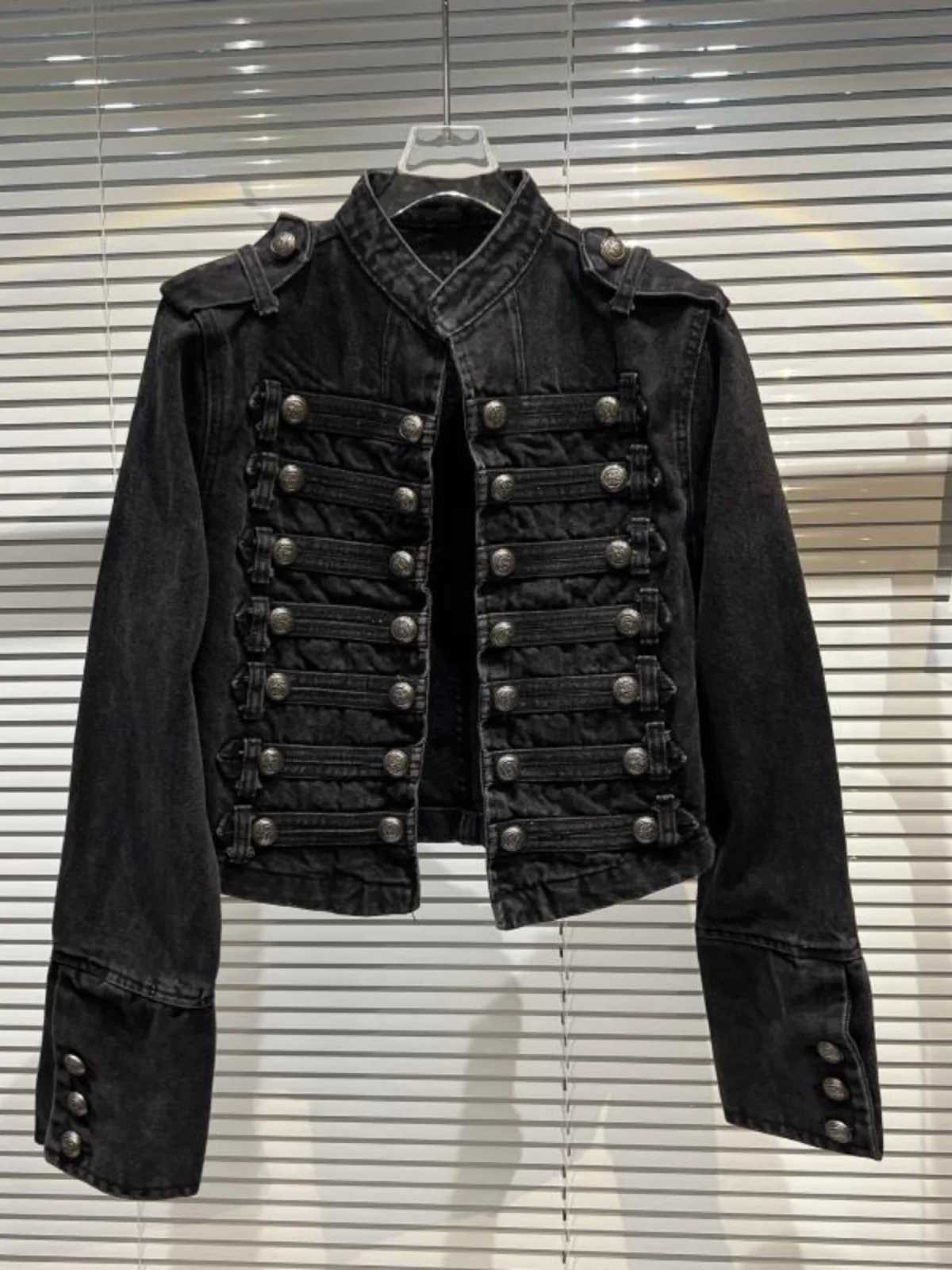 Women's Jackets Slimming Punk Style Motorcycle Jacket Women's Long Sleeve Stand Collar Denim Jacket Top Ladies Fashion Short Outerwear C26