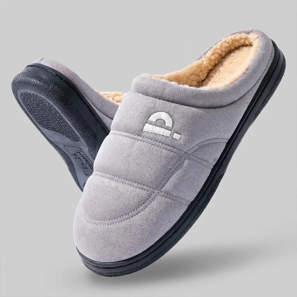 Men's Winter Solid Suede Slippers TPR Sole Memory Foam Cotton Warm Non Slip Comfort Room Home Shoes Large 50/51 260921
