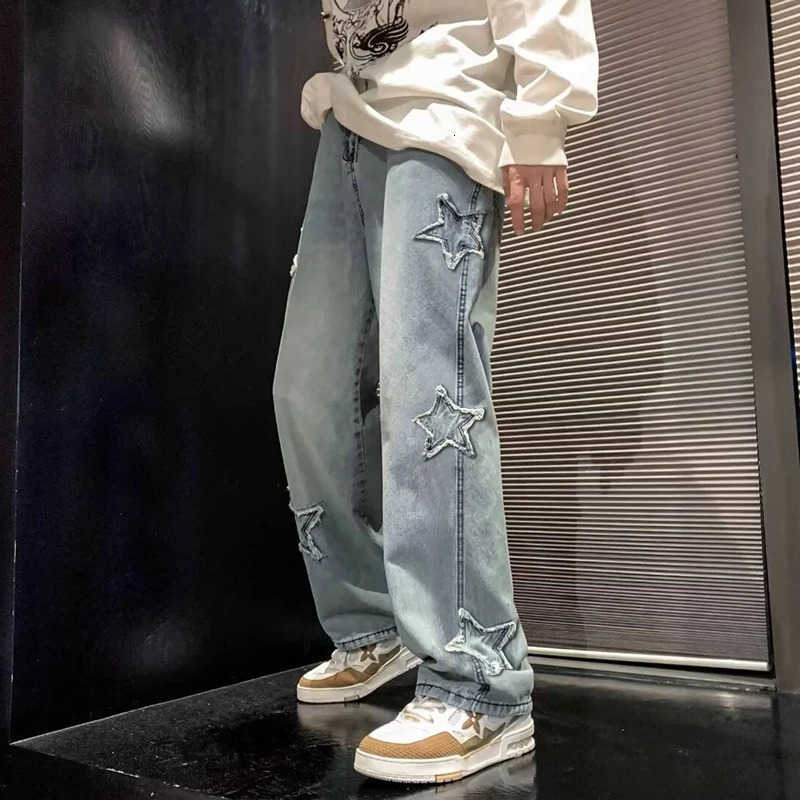 Pantaloni da uomo casual ricamati dritti con gamba larga neutra e pantaloni larghi in denim da gioventù Y2K S2609222X17