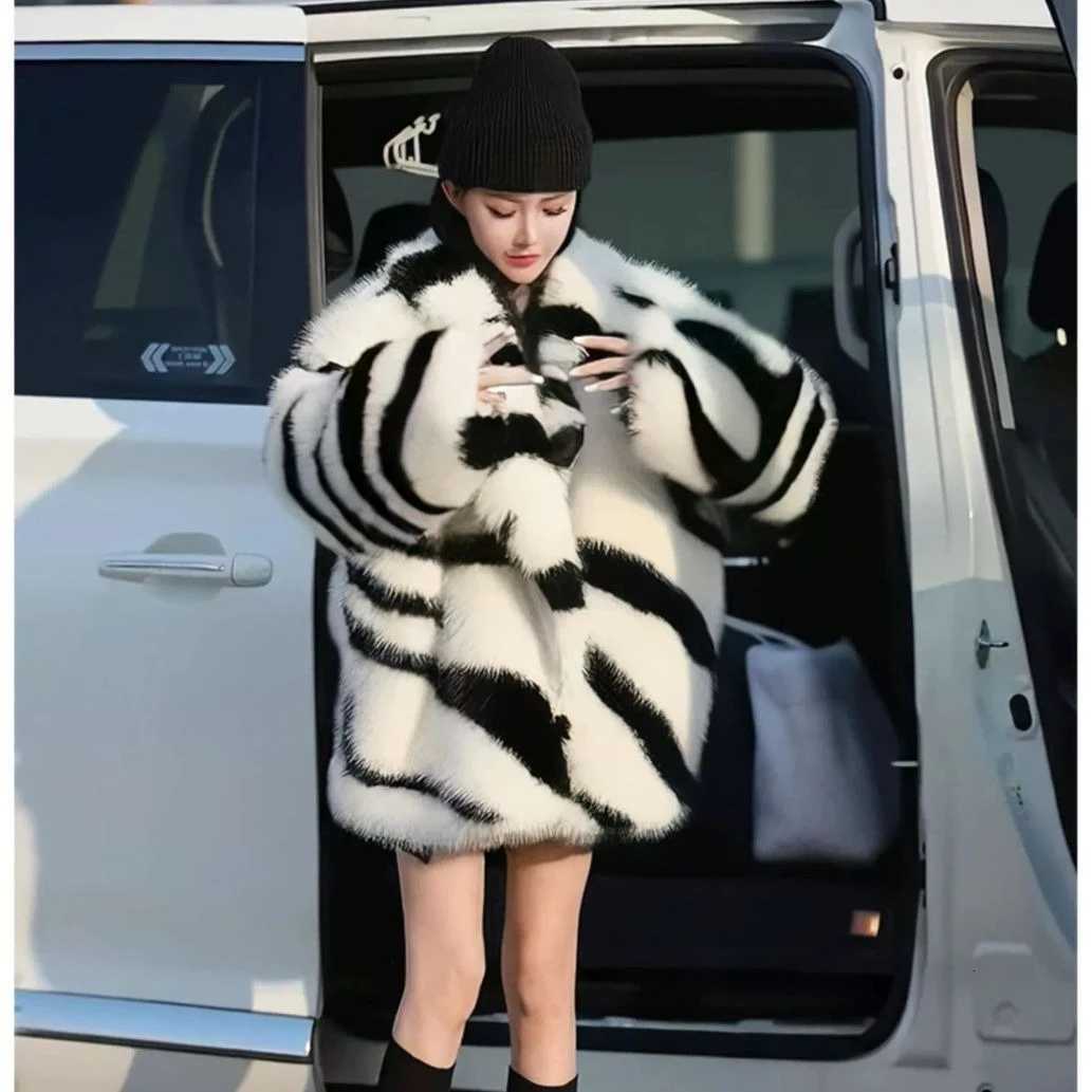 Lapel Zebra Print Warm Faux Fur Ladies' 2025 Winter Euro-American Style New Fashionable Extra Thick Casual Versatile Jacket C260921