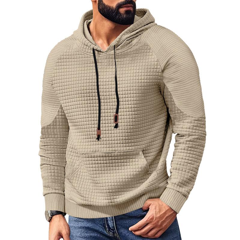 Sweat à capuche gaufré texturé pour hommes, pull à manches longues, cordon de serrage, poche kangourou sur le devant, bordure côtelée, sweat-shir