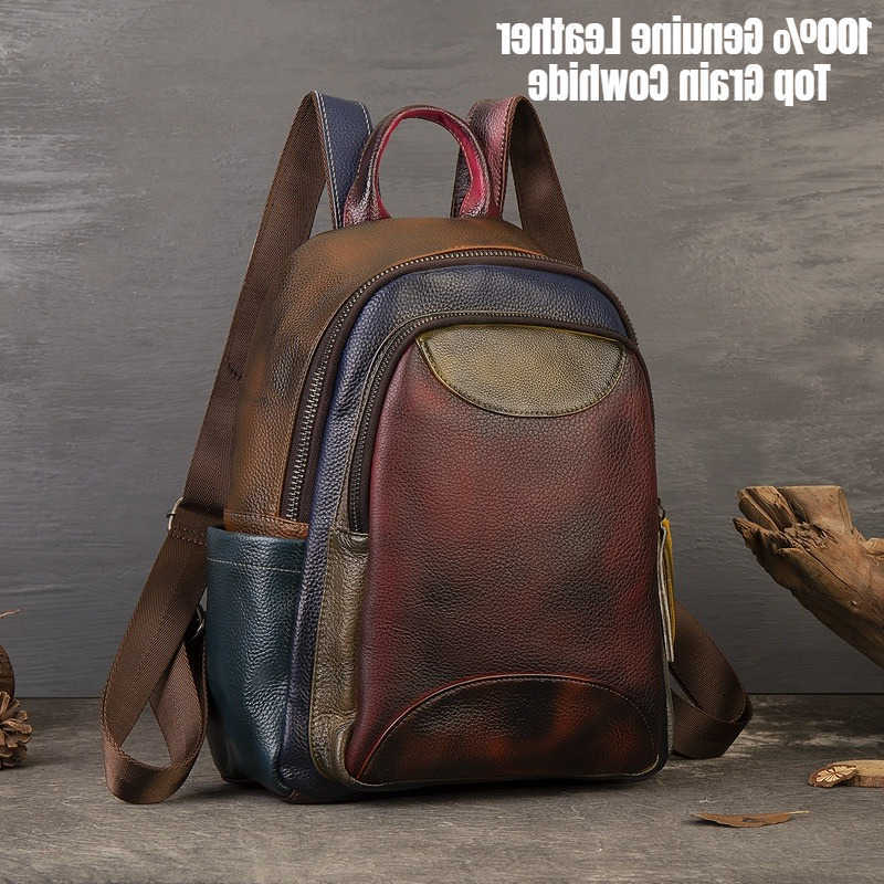 Style Genuine Leather Backpack Backpack for Women Hand-Dyed Soft Cowhide Large Capacity Travel Bag Vintage Color Block Casual Daypack H260922
