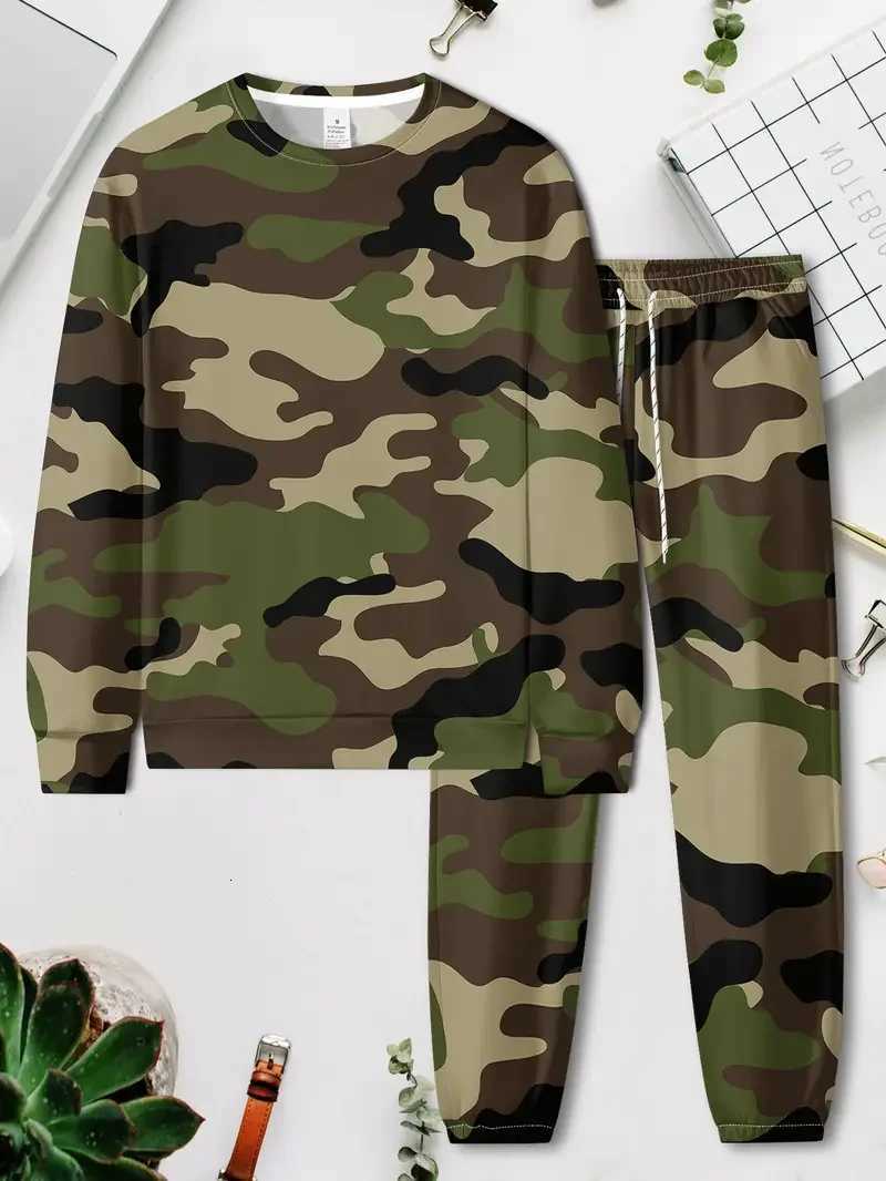 Tracksuit Men's Tracksuits Men Spring Set 3d Print Long Sleeved Camouflage T-shirt+Trousers Jogger Sportswear Casual Streetwear 2 Piece Suit J2