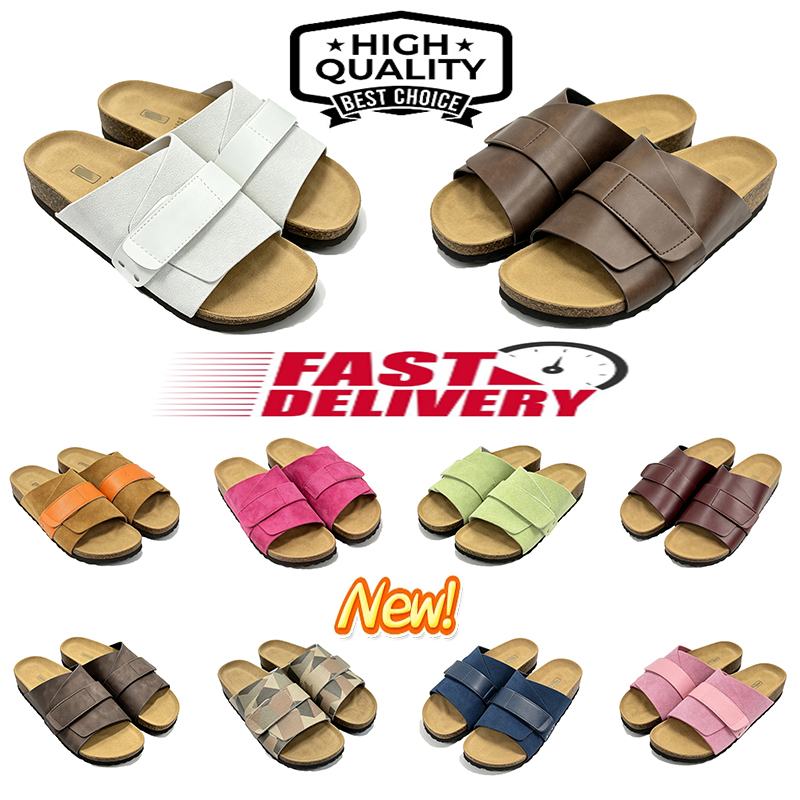 Kyoto Slippers Slides Clogs High Quality Sandals Soft Suede Leather Mens Womens Sand Blue Grey Scuffs Platform Black Green Wooden Slippers With Box