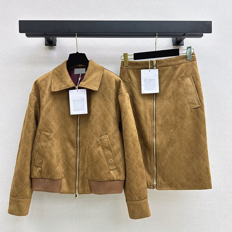Women Retro Stitch Jackets Lapel Collar Full Zip Bomber Jackets High Waist Skirts Luxury Party Formal Outfits for Women
