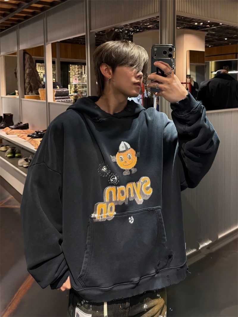 Men's Hoodies Sweatshirts Autumn Winter PALY New Heavy Weight High Quality Cotton Hoodie American Street Vintage Casual Loose Trendy Printed Me