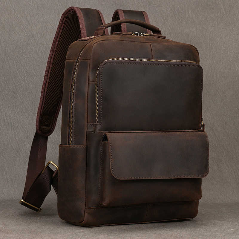 Leather Backpack Style Crazy Horse Backpack Bag For Man Male Genuine Leather Laptop Computer Backpacks Travel Bag Business Men School Bag H260922