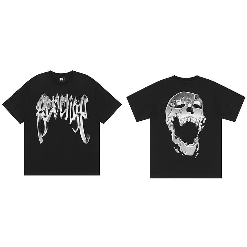 Hip Hop Revenge T Shirts Avenger T-Shirt Men Women Couples Loose Oversized High Street Trendy Brand Dark Tone Casual Tee Soft Comfy Streetwear Short