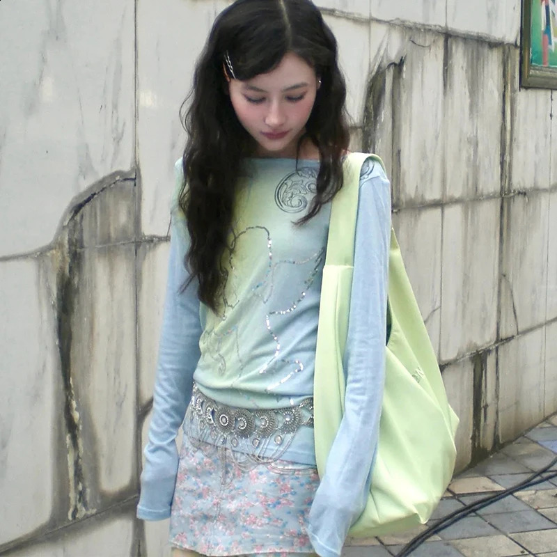 Japanese Y2k Long Sleeve Tops 2000s Style Subculture T-shirt Vintage Harajuku Cupid Print Tees American Vintage Woman Clothes 260921