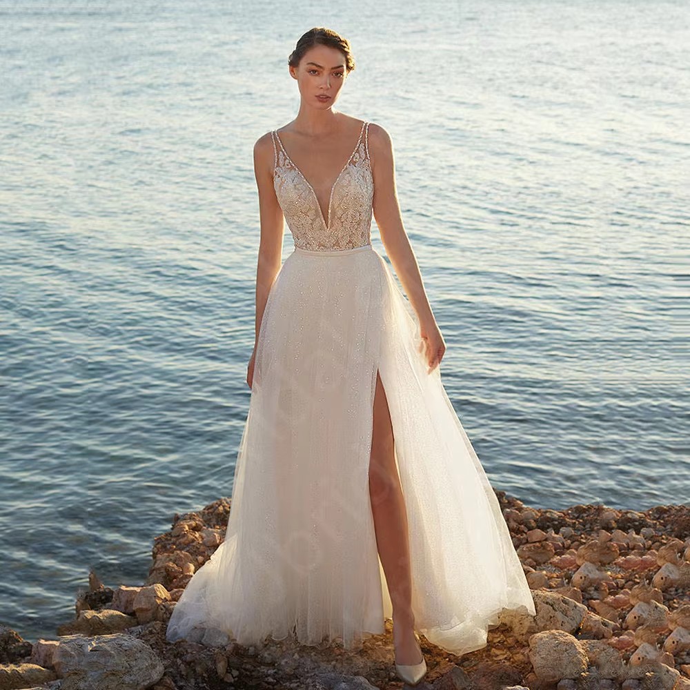 New Arrival Wedding Dress Summer Boho Bridal Gowns Lace Beach Bride Dresses Thigh Slit Bridal Gowns Sleeveless 2027 Vestido de Novia Robe De Mariage