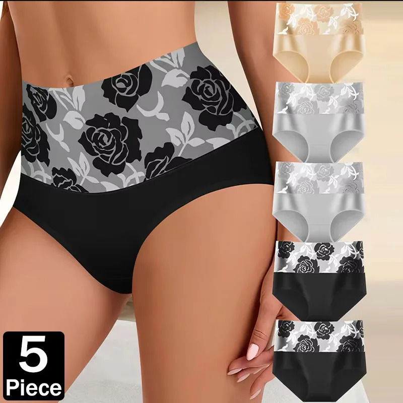 5Pcs/Lot High Waist Panties for Women Cotton Body Slimming Plus Size Underwear Floral Briefs Ladies Shapers Female Sexy Lingerie 260922