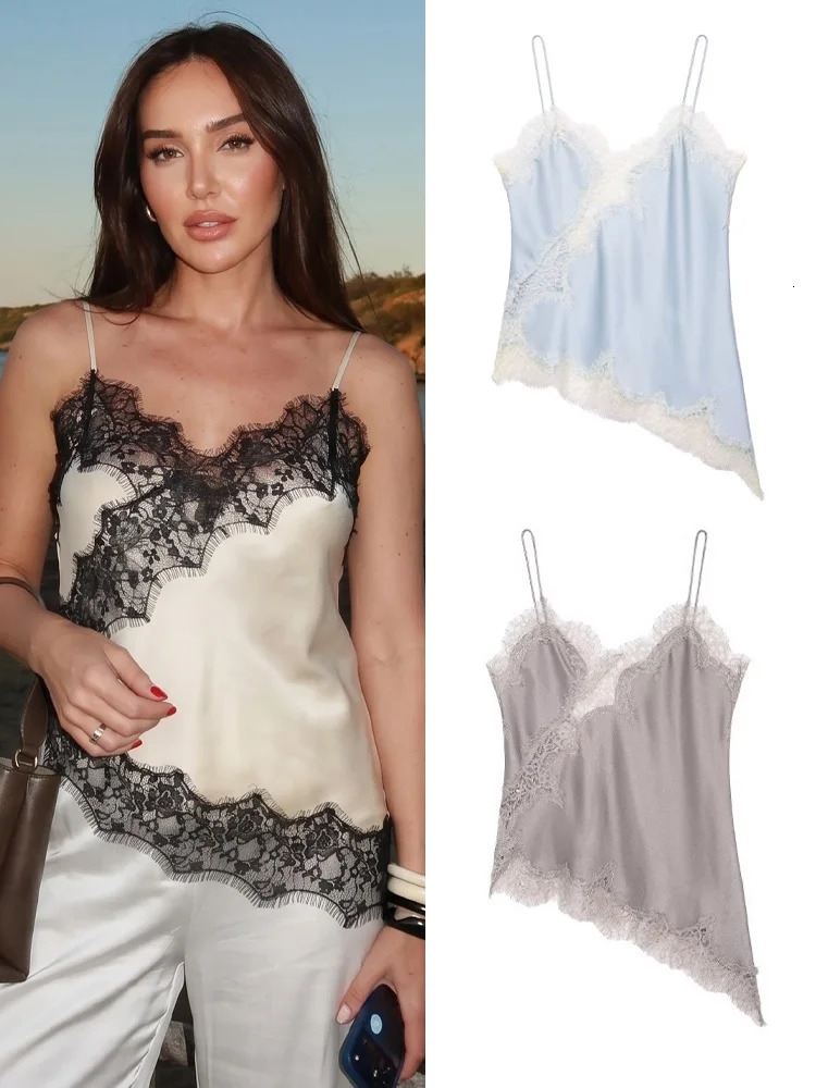 HH Women Sexy Lace Camis Top V Neck Backless Lace Hollow Splicing Spaghetti Straps Beach Tops 2026 Summer Fashion Street Wear 260922