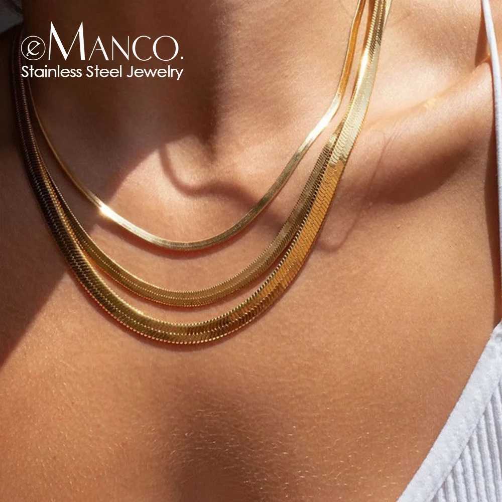 Pendant Necklaces EMANCO Unisex Stainless Steel Snake Chain Women Necklace Choker Herringbone Gold Color Chain Necklace Jewelry X260921