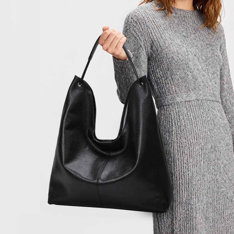 Body Aidrani New Genuine Cross Leather Tote Bag for Women Black Large Capacity Shoulder Handbag Soft Cowhide Fashion Shopper Bag H260922