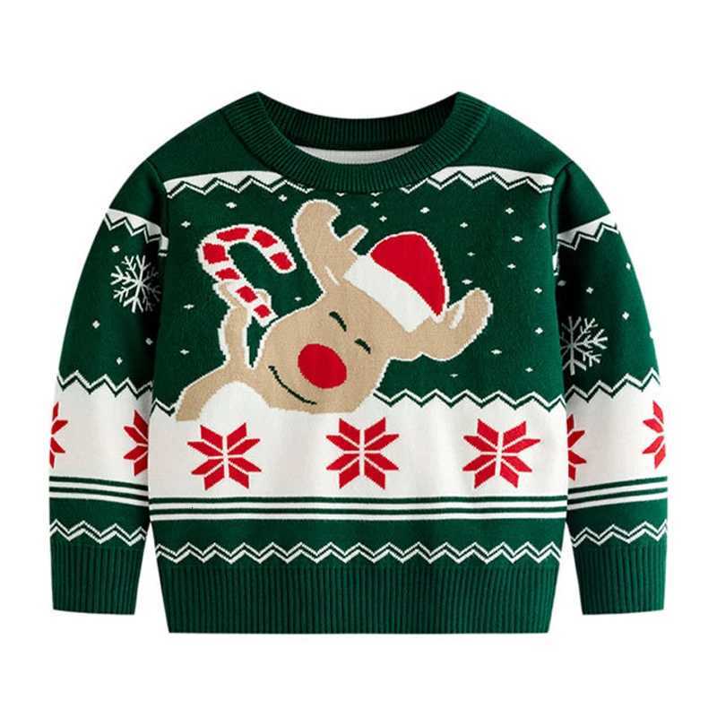 2 Color Christmas Girls Pullover Boys Sweaters Autumn Winter Cartoon Elk Snowflake Print Thick Warm Xmas Knit Pullover For 3-7Years Kids C260921