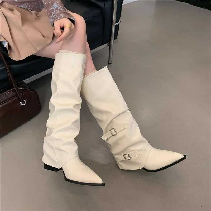 Designer Boots Women's Boots Designer Winter Cosy Pointed Toe Woman Shoes Fashion Sexy Knee-High Boots for Women Belt Buckle Thick Heel Boots J