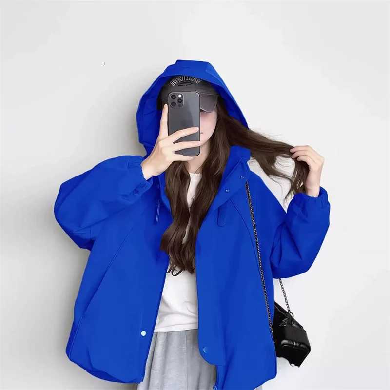 Women's Jackets Korean Women Trench Coat 2026 New Spring Autumn Casual Zipper Outwear Female High-grade Fashion Hooded Blue Windbreaker Overcoa