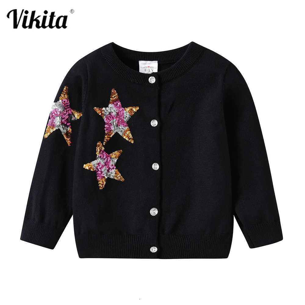 Knitted Pullover Autumn VIKITA Kids Cardigan Sweaters Girls Christmas Sweaters Kids Star Sequins Shiny Outwear Clothes Children Clothing C260921