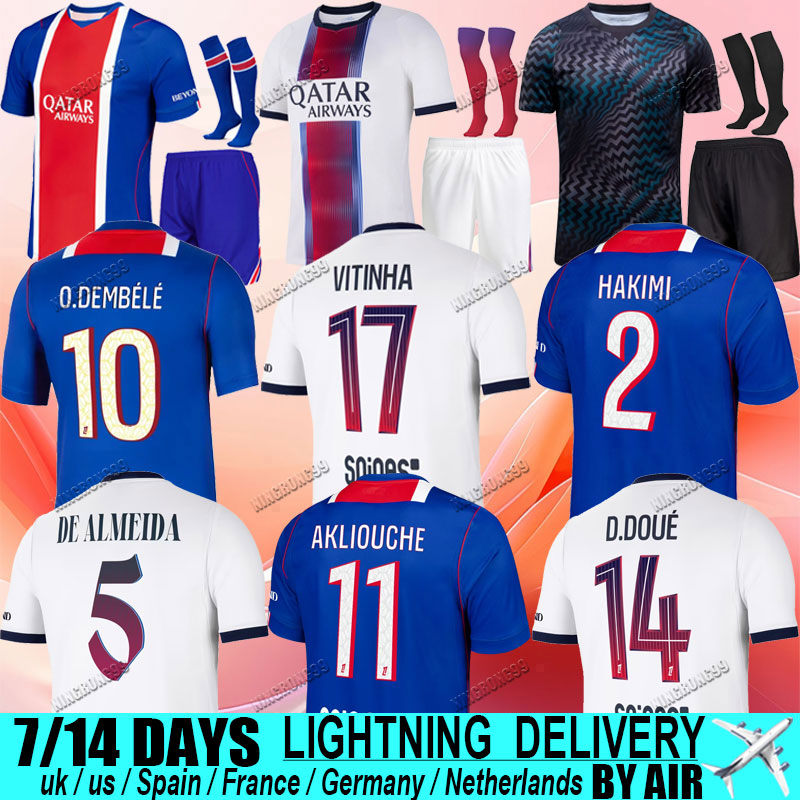 26 27 Maillots de football PSgESclub O.Dembele Maillot VITINHA KVARATSKHELIA JOAO NEVES Zaïre-Emery HAKIMI Chemise de football Hommes Femmes Enfa