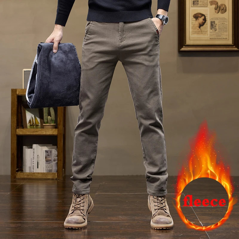 Warm Fleece Pants Winter Man Cowboy Man Thermal Fleece Lined Korean Fashion Slim Thicken Plush Wool Boot Cut Jeans Men 260922