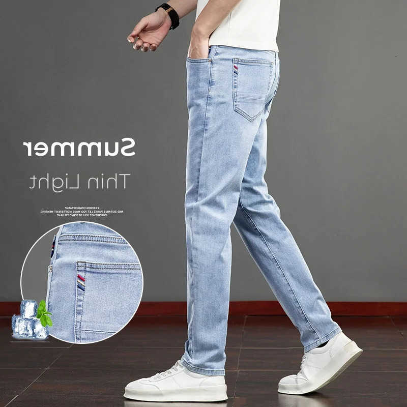 2026 Men's Jeans Summer Men's Jeans Slim Fit Jeans Thin Stretch Straight Light Business Casual Denim Long Pants Male Classic Style Brand T