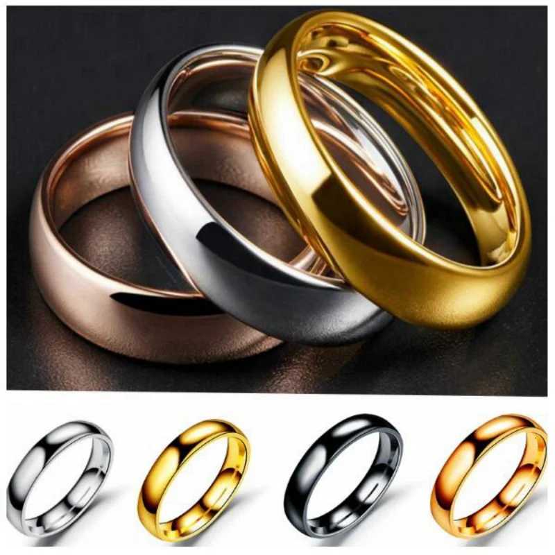 4mm Band Rings 6mm Stainless Steel Couple Rings Gold Silver Color Ring for Lovers Wedding Retro Jewelry for Gift T260922