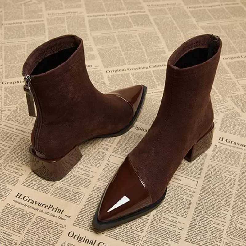 Wen Dress Boots Shoes Ankle Chunky Mid H Suede Shoes Wan Pointed Toe 2025 Trend Winter New Goth Walking Snow Botas De Mujer J260922