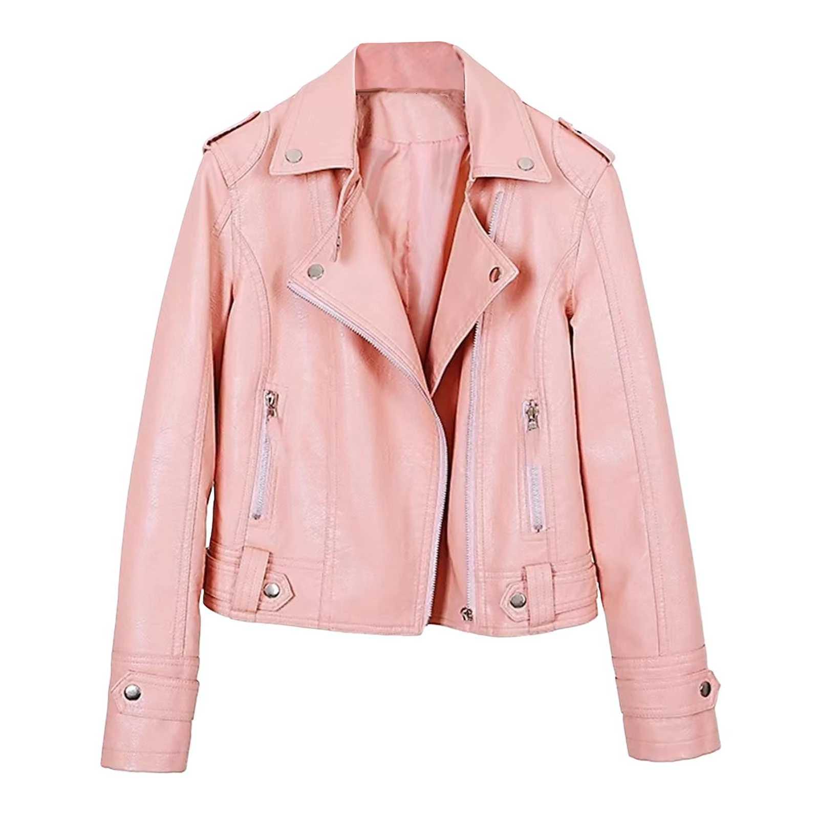Faux Women's Leather Leather Autumn Short Jacket Solid Female Moto Biker Jackets Thin Ladies Cool Faux Leather Jacket Slim Short Leather Outwea