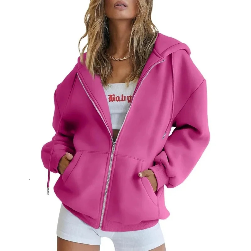 spring autumn Fashion zipper Women Hooded Sweatshirt cardigan Daily Long Sleeve tops Casual large size Hoodies 260922