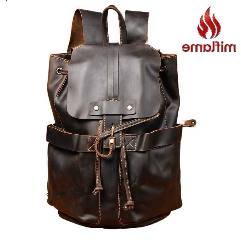 Style Men's Vintage Top Backpack Grain Crazy Horse Leather Backpack Large Capacity Commuter Travel Business Rucksack for Couple H260922