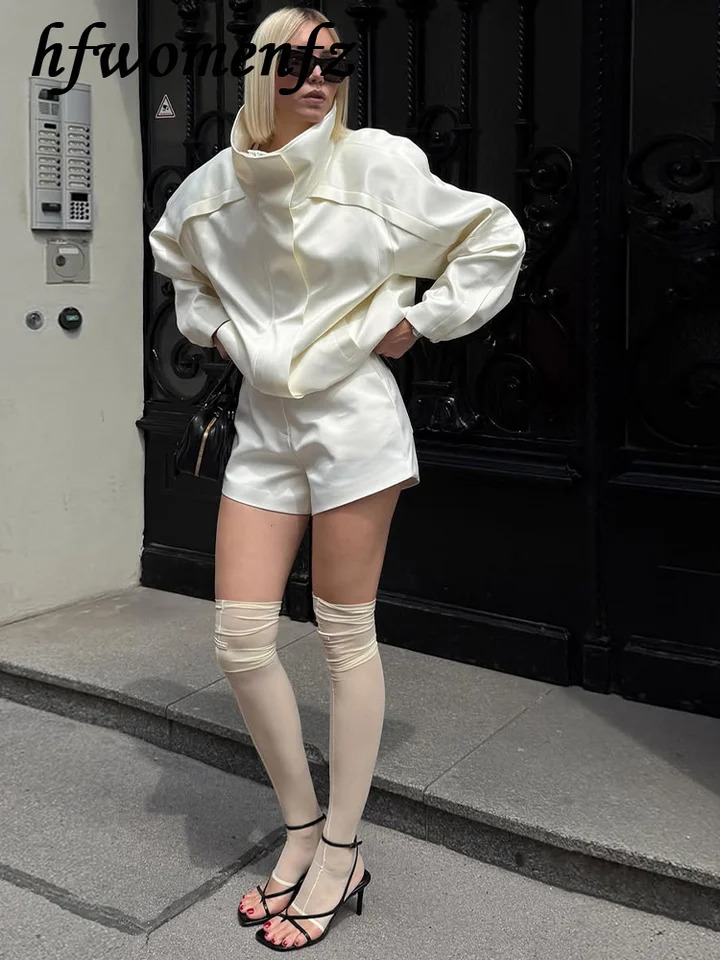 Casual Solid Womens Coat Chic Stand Collar Long Sleeve Button Zippers Loose Lady Coats 2026 Autumn Chic Female Street Outerwear 260922
