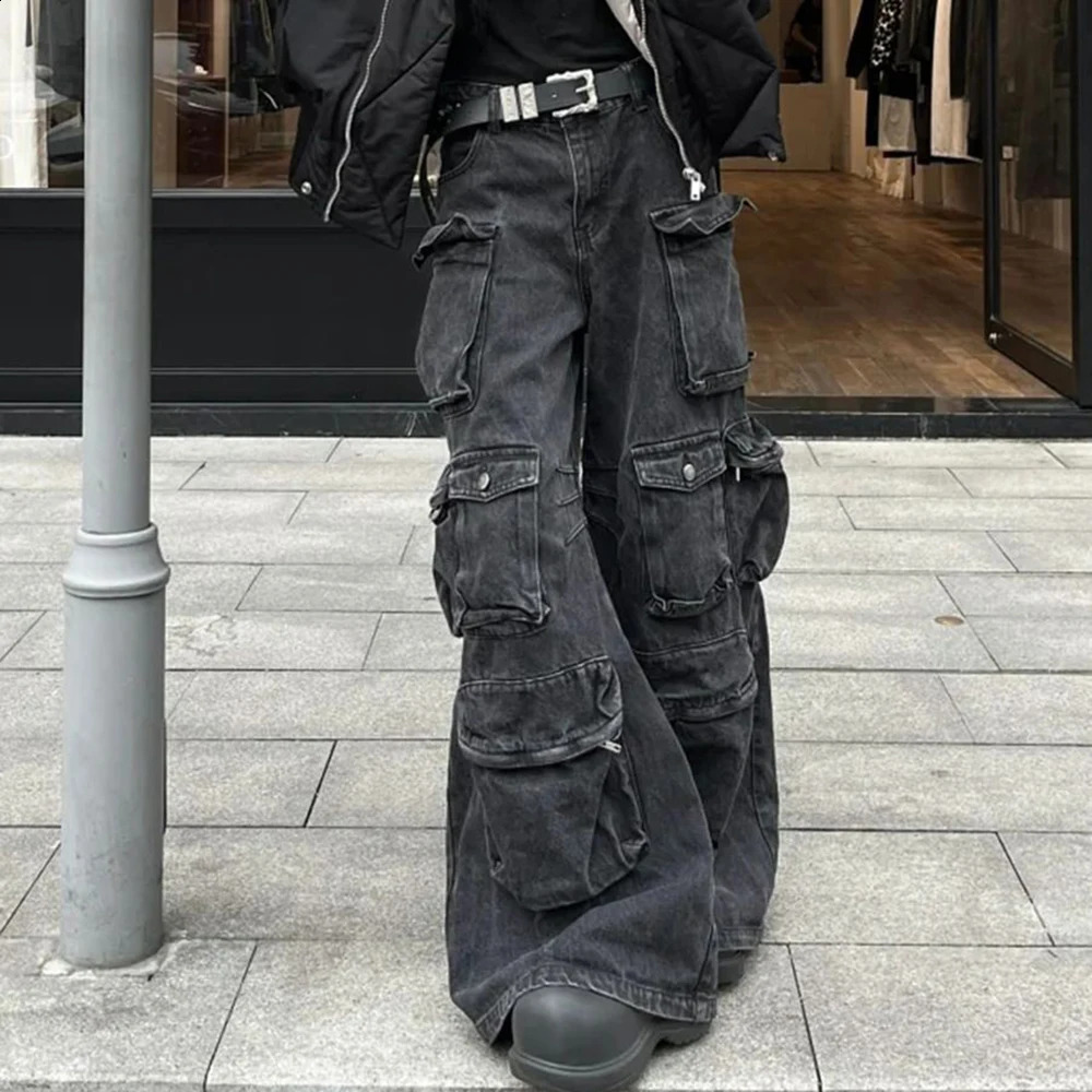 Winter Men's Multi-Pocket Wide-Leg Jeans American Retro Fashion Trend Street Hip Hop Casual Loose Niche Men's Bottoms 260921