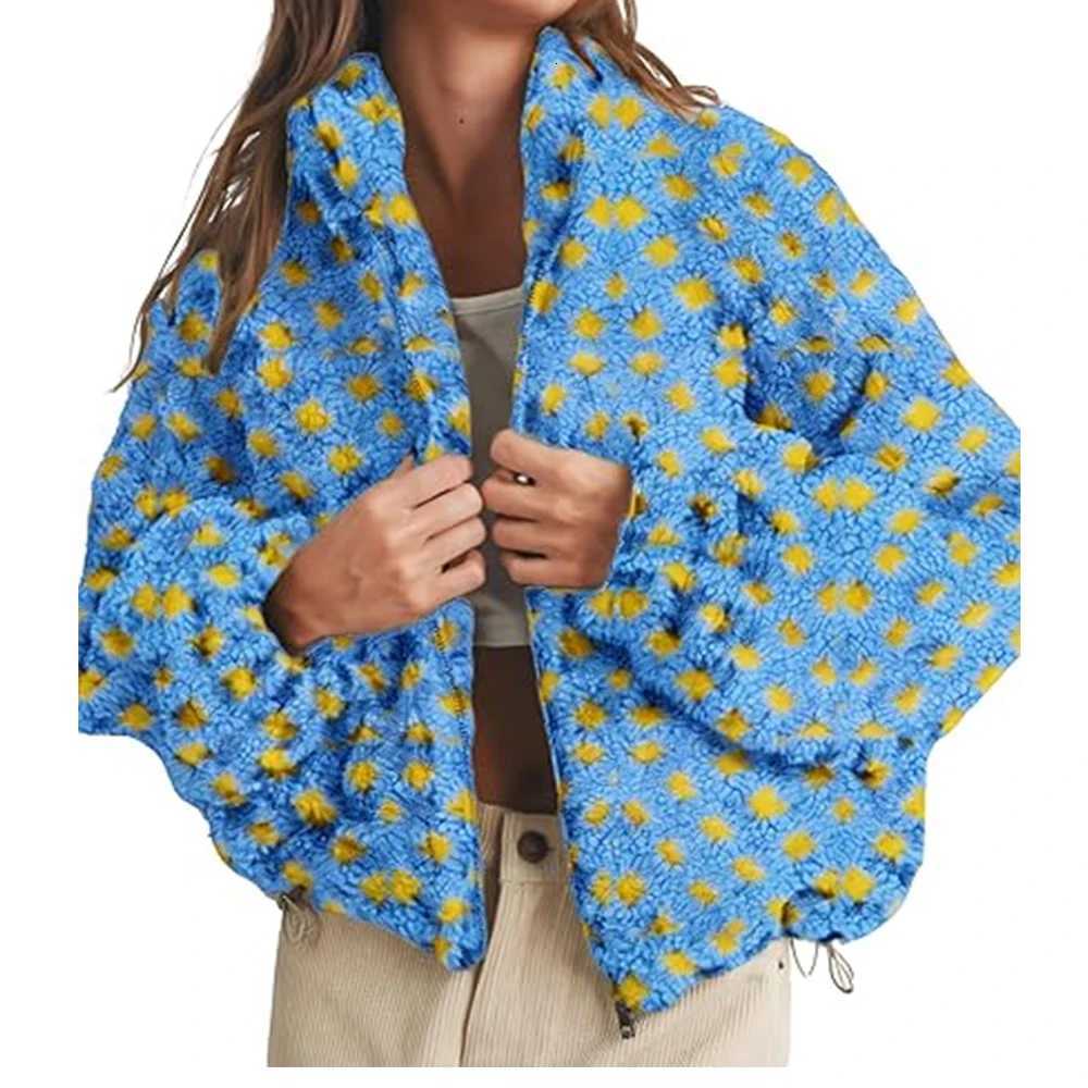 Women's Jackets Womens Autumn Winter y2k Vintage Fuzzy Checkered Coats Long Sleeve Stand Collar Zip Up Loose Cardigan Jackets Tops Outwear C260
