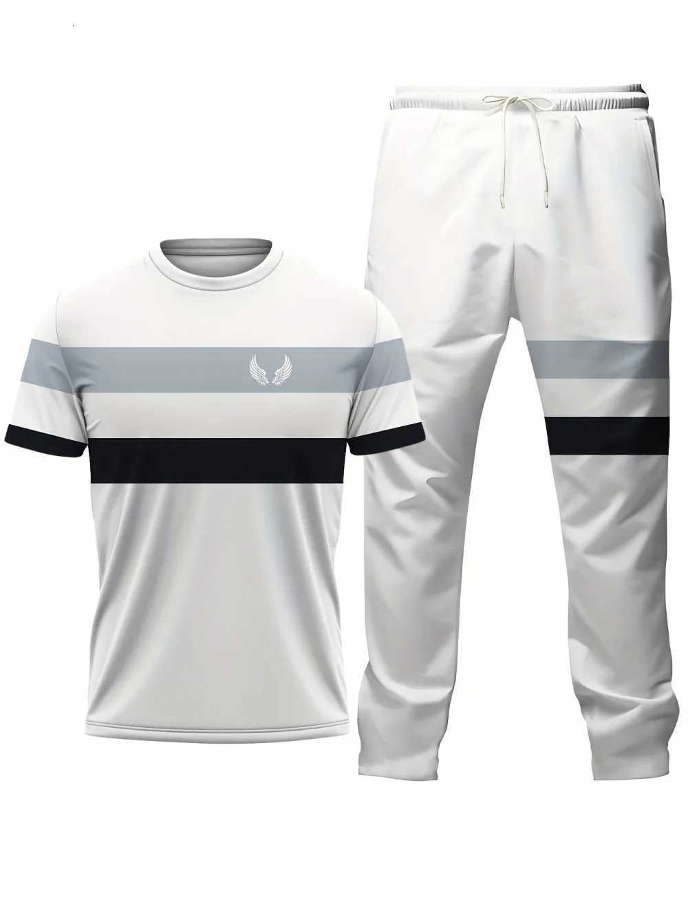 Fashionable Men's Summer Tracksuits Men's Stripe Printed Comfortable Breathable Round Neck T-shirt Pants Set Outdoor Urban Casual Clothing