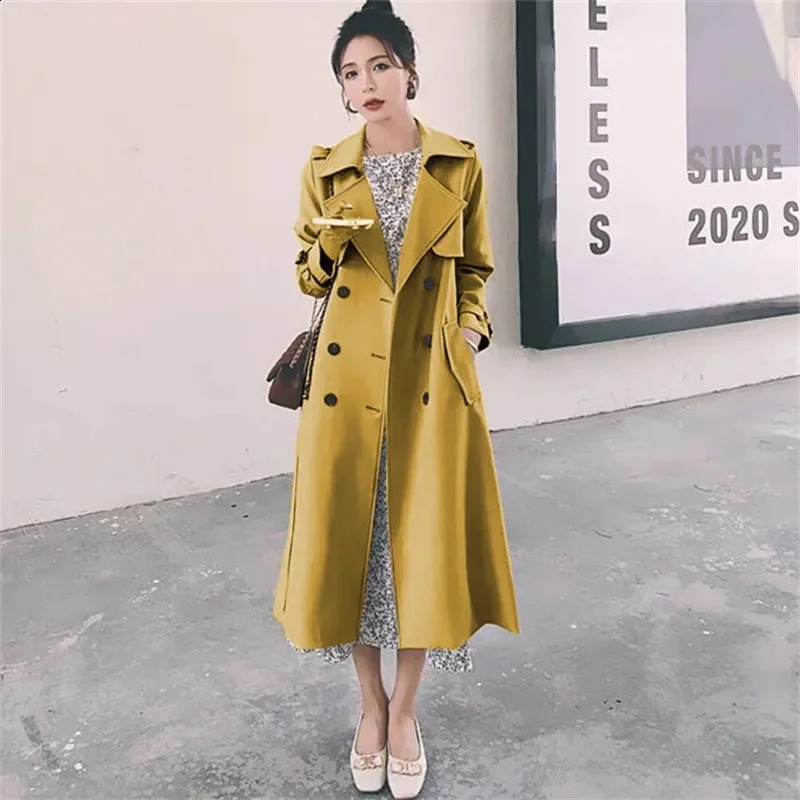 2025 Women Fashion With Belt Solid Double Breasted Trench Vintage Lapel Neck Long Sleeves Female Chic Lady 260921