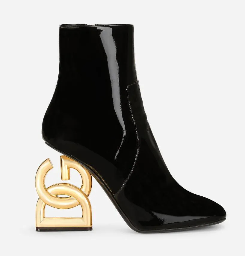 NEW Luxury Winter Sexy Keira Ankle Boots Zip Women Booties Pop Sculptural Heel Black Stretch Leather Pointed toe Lady Fashion Booties EU35-43 With B
