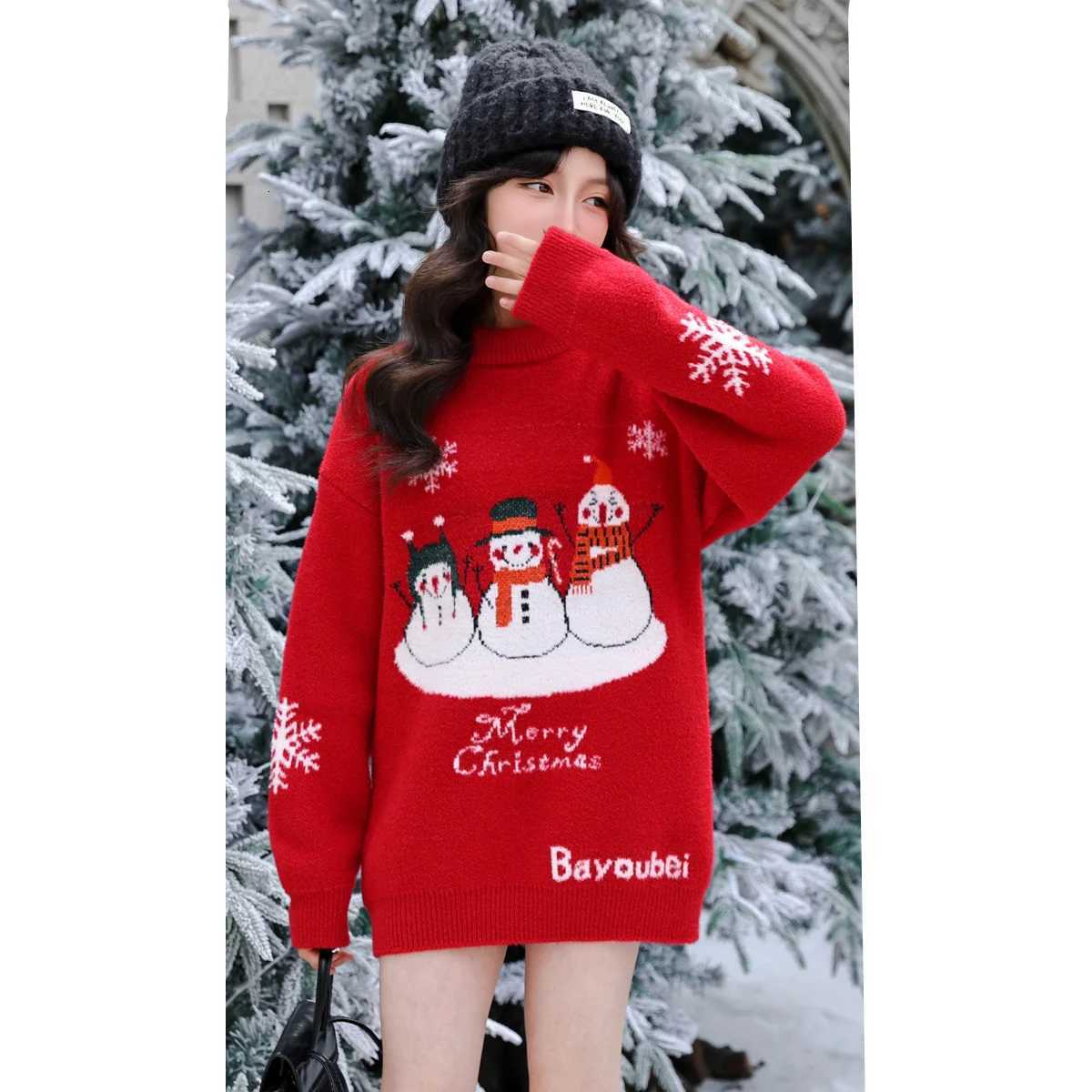 Girls Style Pullover Christmas Long Snowman Sweater For Children Fashion New Year Knitted Outerwear Kids Party Knitwear Pullover Costume C260921