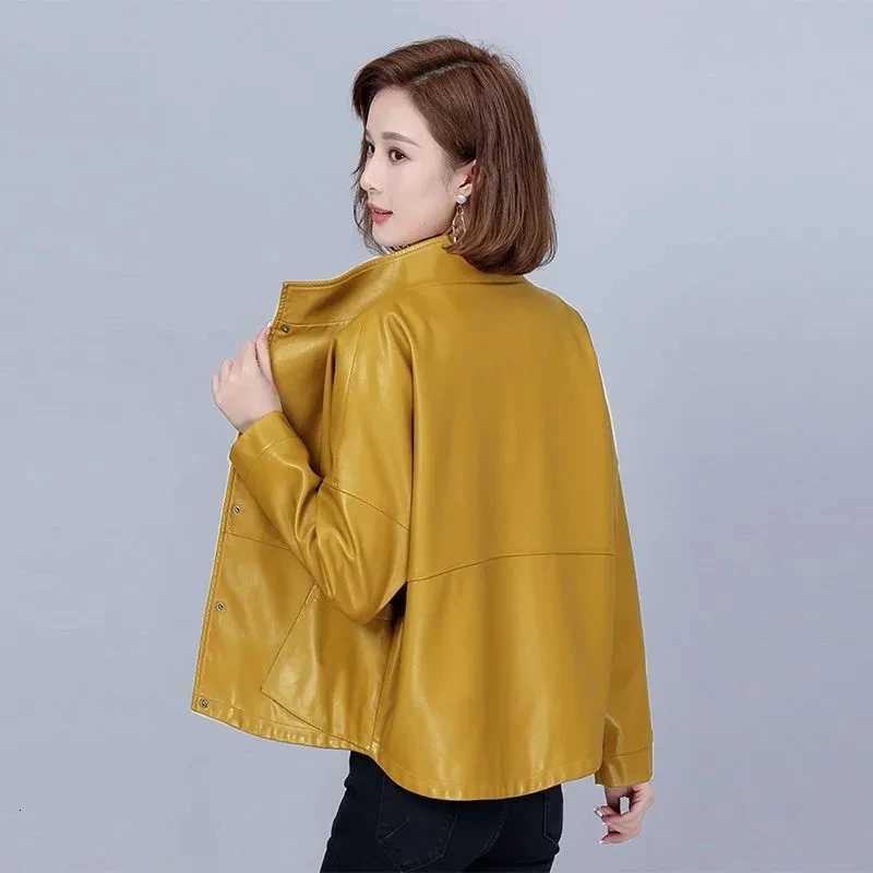 Faux Women's Leather Leather High End Leather Jacket For Women 2026 New Korean Casual Imitation Sheepskin Short Coats Loose All-Match PU Leathe