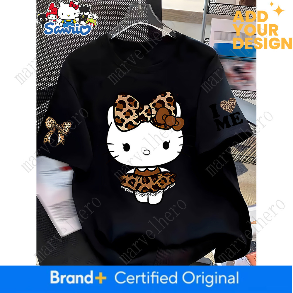 Print Border New Women Short Sleeve Blouse Leopard Print Bow Design Loose Round Neck Casual Top Spring Summer Autumn Daily Comfortable Fashion Home