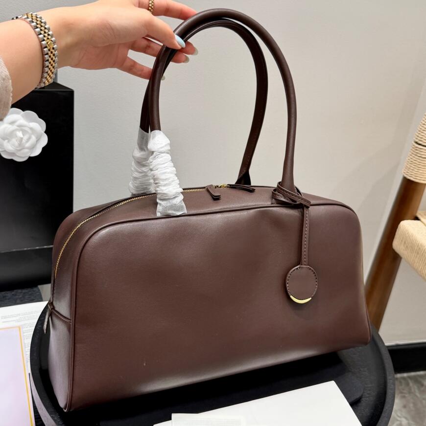 New Women Retro Designer Inspired Bowling Underarm Bag Long Handle Boston Shoulder Purse Minimalist Luxury Style Large Capacity Leather Work Travel