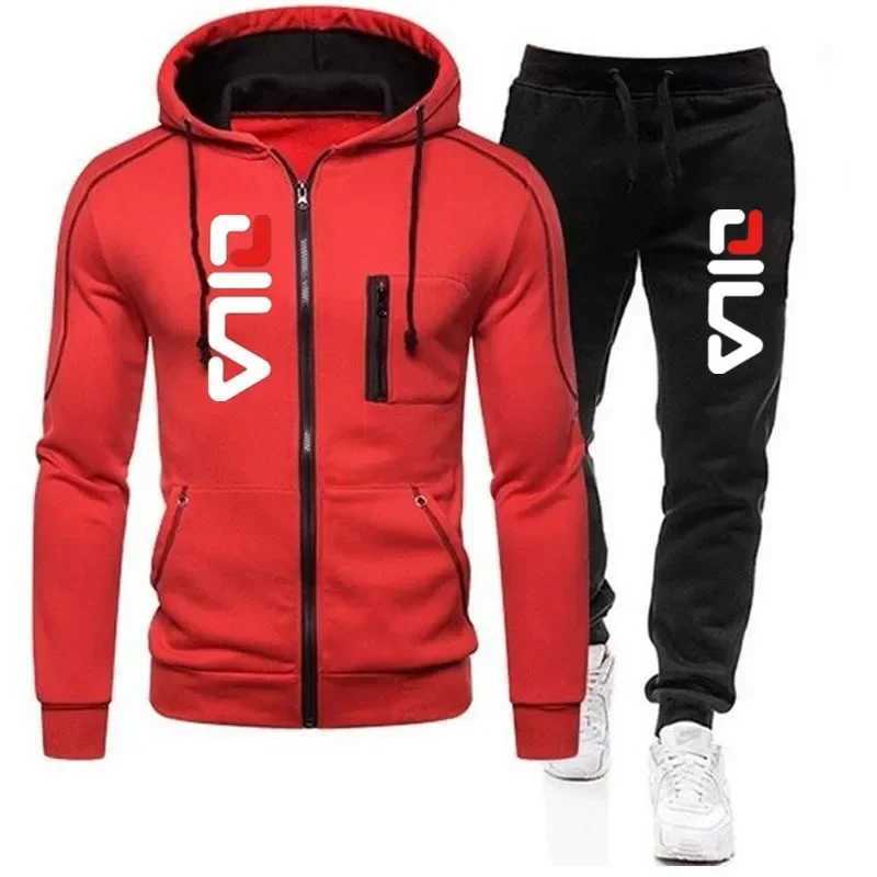 Tracksuits Fashion autumn/Winter Men's men's casual suit 2025 new men's zipper jacket hooded jumper + sweatpants 2 sets outdoor joggi