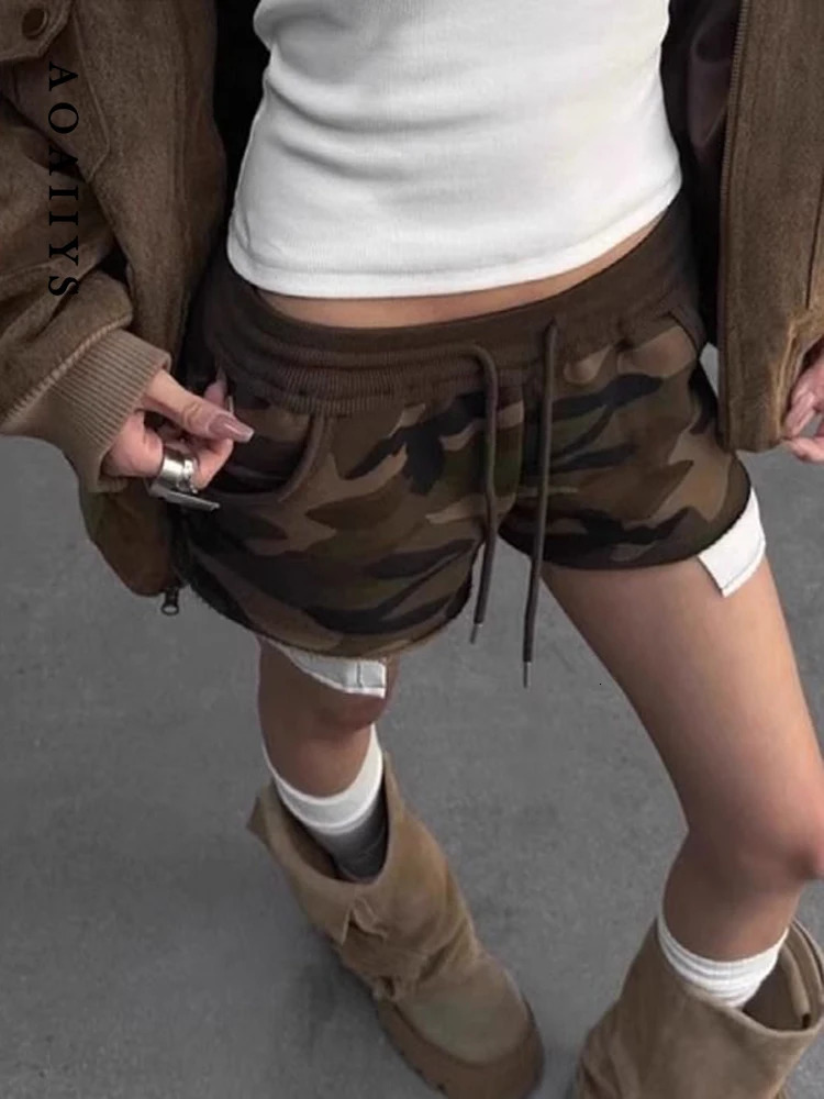 Aoaiiys Spice Girls Shorts Women Vintage Camouflage Print Shorts High Waisted Drawstring Fashion Short Summer 2026 260922