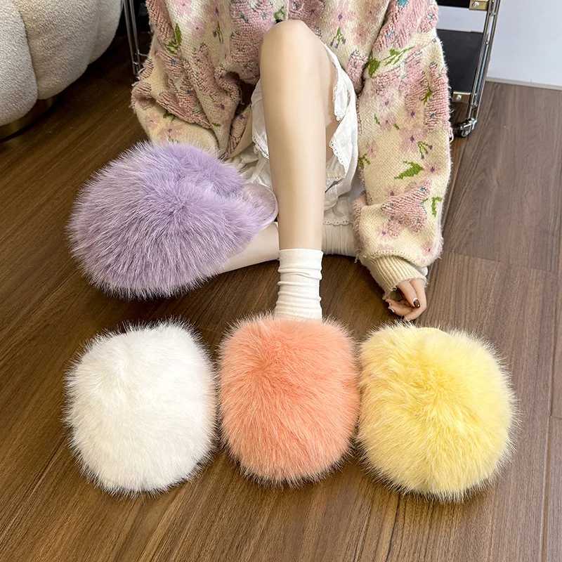 Warm Faux Fur Indoor Street Fluffy Slippers For Women Winter Cotton Shoes Anti-slip Mutli-colors Female Home Floor Plush Slides T260922