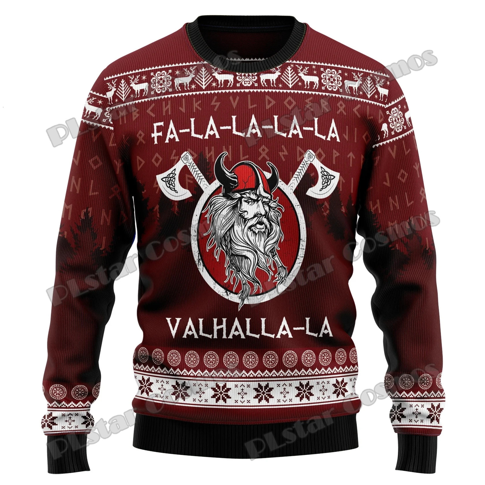 Autumn Winter Unisex Casual Knit Pullover Sweater ValhallaLa Christmas Tattoo 3D Printed Men's Ugly Christmas Sweater KMY11 260922